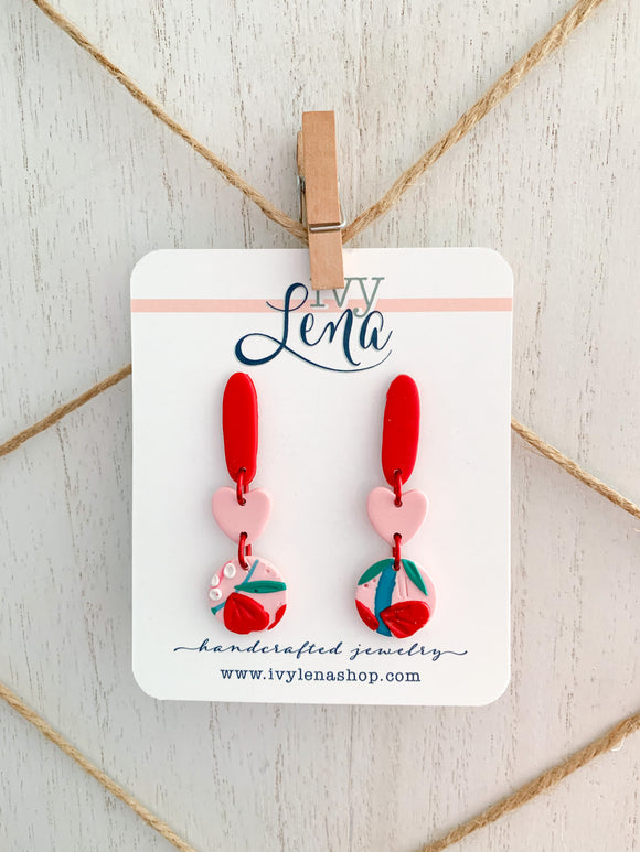 Handcrafted Polymer Clay Earrings- Valentine’s Day Floral