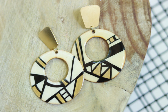 Handcrafted Wood Earrings- Hand Drawn Design