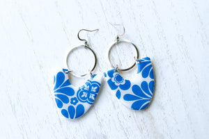 Handcrafted Polymer Clay Earrings- Graphic Transfer- Blue