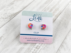 Handcrafted Polymer Clay Earrings- Clip On