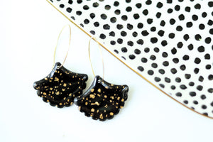 Handcrafted Polymer Clay Earrings- Black Gold leaf