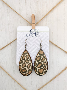Handcrafted Leopard Print Transfer- Natural Wood Earrings