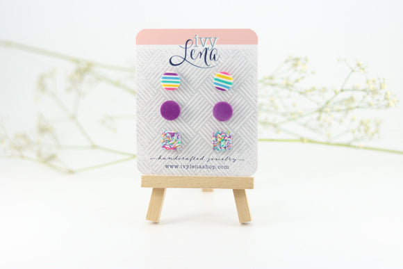 Handcrafted Polymer Clay 3 Pack Stud Earrings