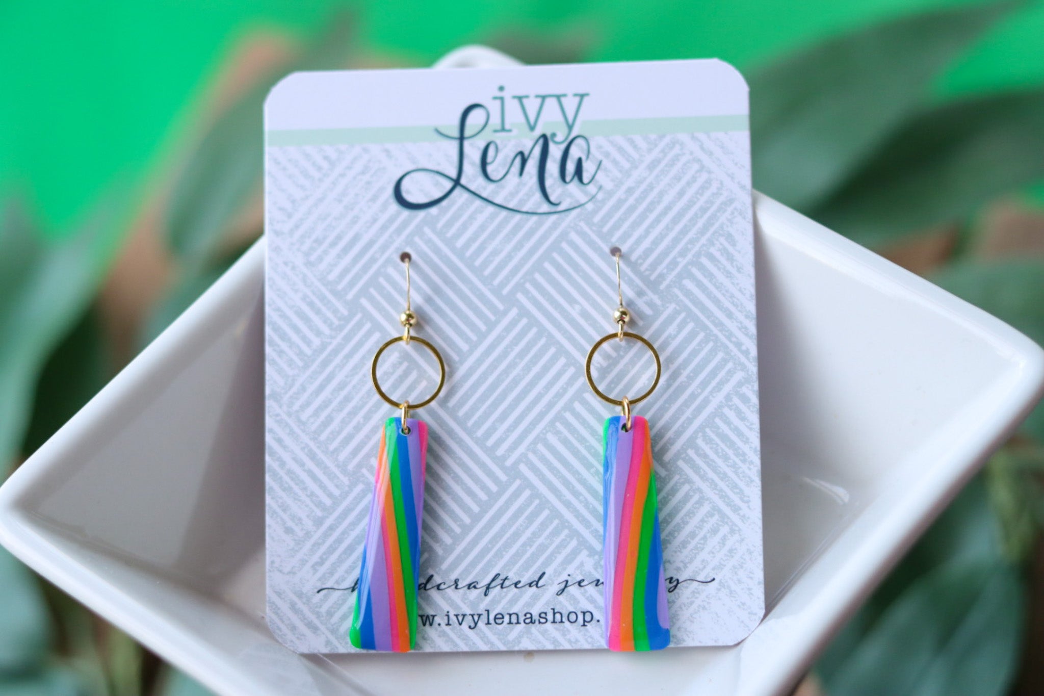 Handcrafted Polymer Clay Earrings Rainbow Ivy Lena