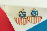 Handcrafted Print Transfer- Wood Earrings- 4th of July