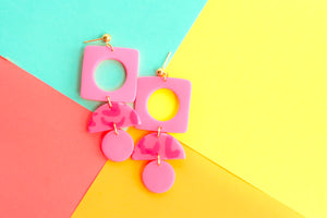 Handcrafted Polymer Clay Earrings- Neon Pink