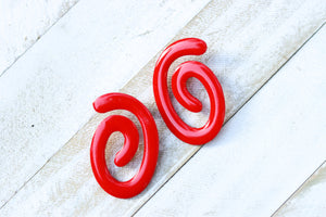 Handcrafted 3D Printed Earrings-Red Spiral