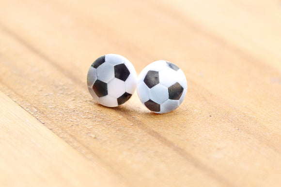 Handcrafted Polymer Clay Earrings- Graphic Transfer-Soccer Ball Studs