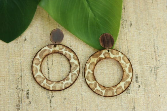 Handcrafted Leopard Print Transfer- Natural Wood Earrings