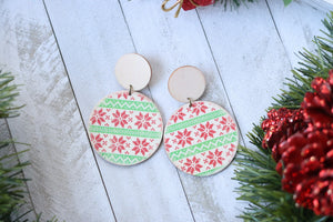 Handcrafted Print Transfer- Wood Holiday Earrings