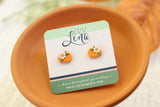 Handcrafted Polymer Clay Earrings- Floral Pumpkin Studs