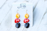 Handcrafted 3D Printed Earrings- Red and Yellow
