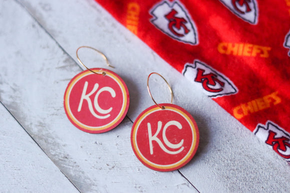 Handcrafted Print Transfer- Wood Earrings- Chiefs