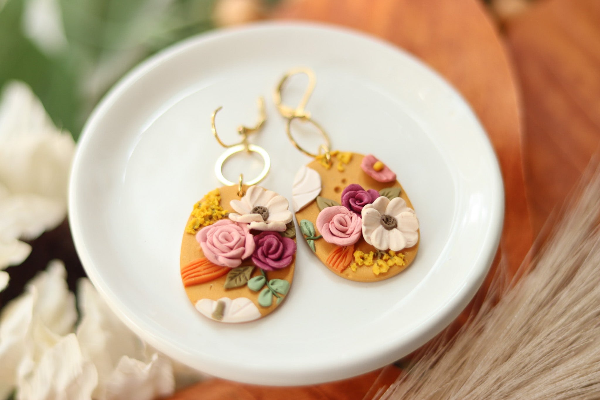 Handcrafted Polymer Clay Earrings- Valentine's Day Floral – Ivy Lena