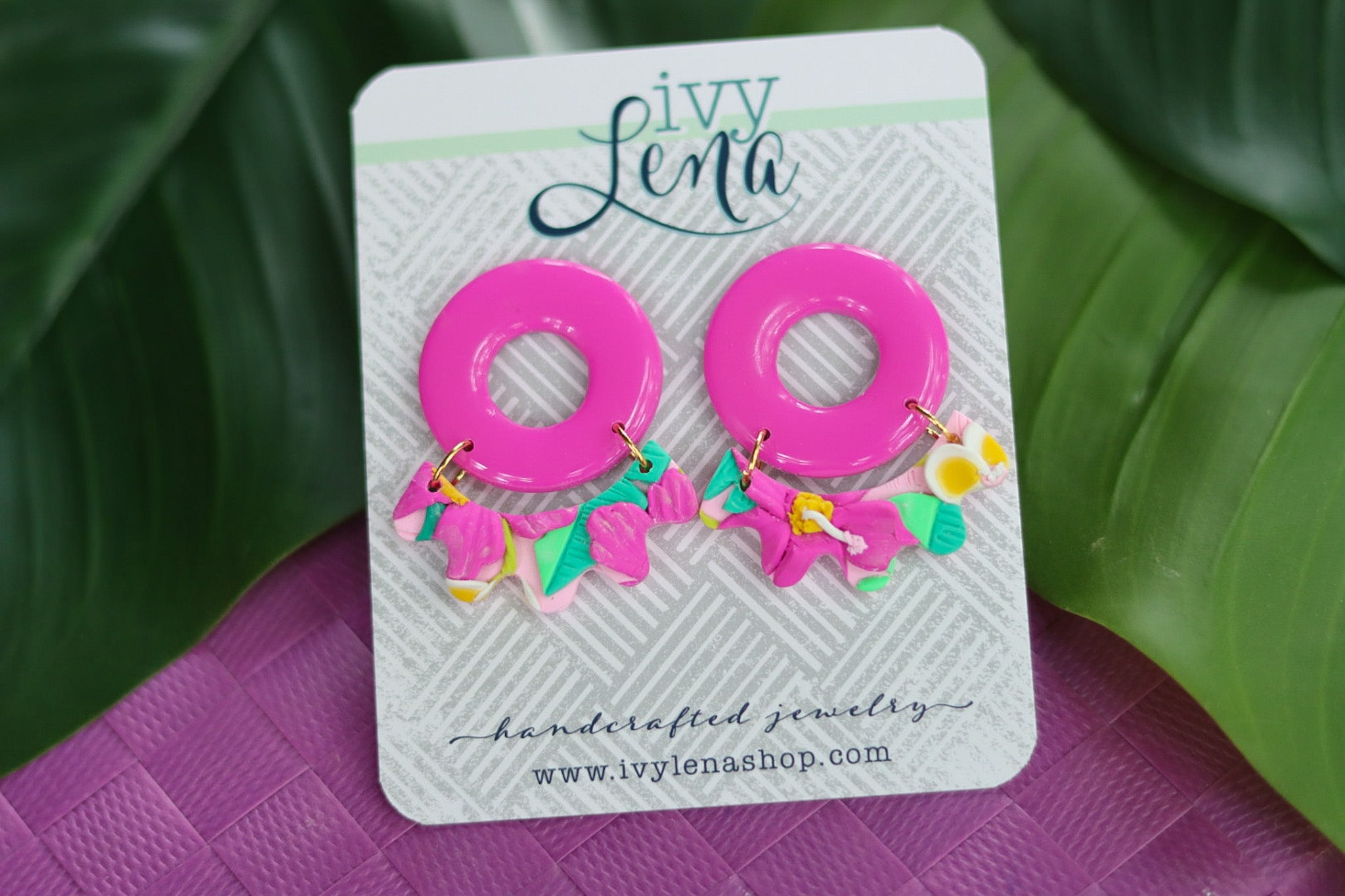 Flower Print Polymer Clay Earrings (wine/brown 3) – Doris