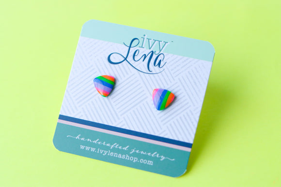 Handcrafted Polymer Clay Stud Earrings- Rainbow