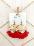 Handcrafted Print Transfer and Macramé - Natural Wood Holiday Earrings