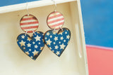 Handcrafted Print Transfer- Wood Earrings- 4th of July