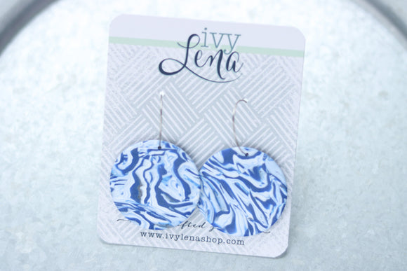 Handcrafted Polymer Clay Earrings- Blue Swirl