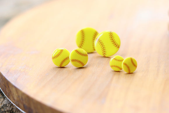 Handcrafted Polymer Clay Earrings- Graphic Transfer- Softball Studs