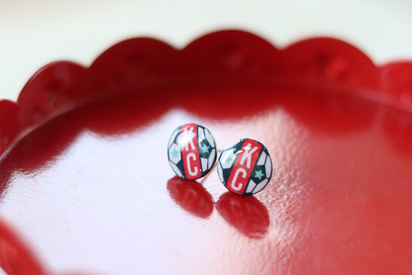 Handcrafted Polymer Clay Stud Earrings- Graphic Transfer- KC Current