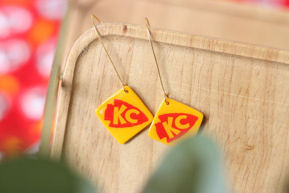Handcrafted Polymer Clay Earrings- Print Transfer- Chiefs