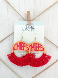 Handcrafted Print Transfer and Macramé - Wood Earrings- Chiefs