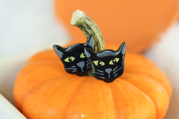 Hand Painted Polymer Clay Earrings- Black Cat