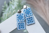 Handcrafted Polymer Clay Earrings- Blue Tile
