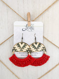 Handcrafted Print Transfer and Macramé - Natural Wood Earrings