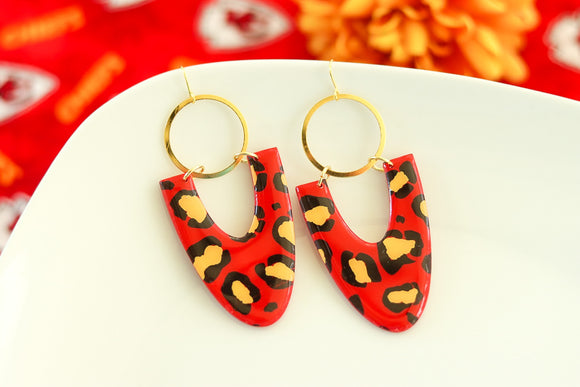 Handcrafted Polymer Clay Earrings- Leopard Print - Chiefs