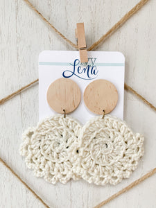 Handcrafted Crocheted Earrings- Cotton Yarn and Wood