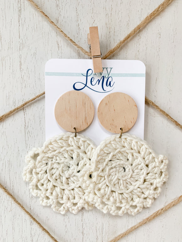 Handcrafted Crocheted Earrings- Cotton Yarn and Wood
