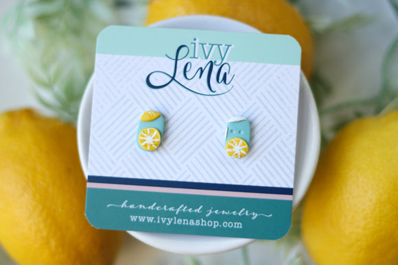 Handcrafted Polymer Clay Earrings- Lemon Floral Studs