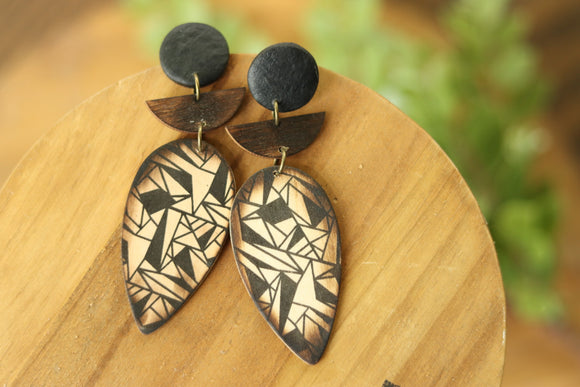 Handcrafted Print Transfer- Wood Earrings