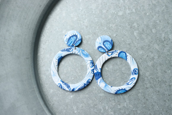 Handcrafted Polymer Clay Earrings- Blue Floral