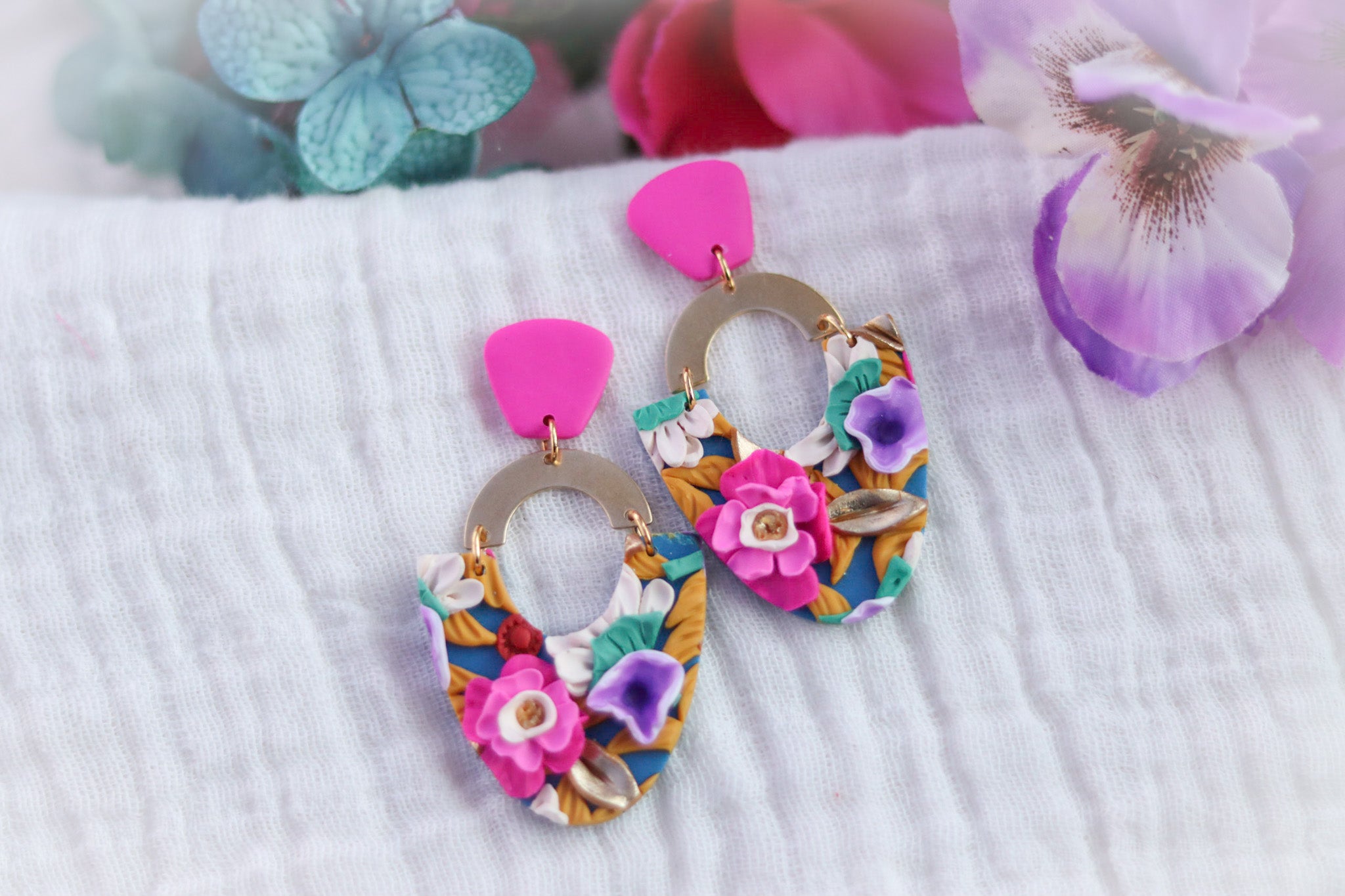 Handcrafted Polymer Clay Earrings- Floral