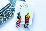 Handcrafted 3D Printed Earrings- 123 & ABC