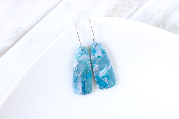Handcrafted Polymer Clay Earrings- Teal Marble