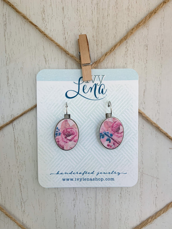 Handcrafted Polymer Clay Earrings- Floral Transfer