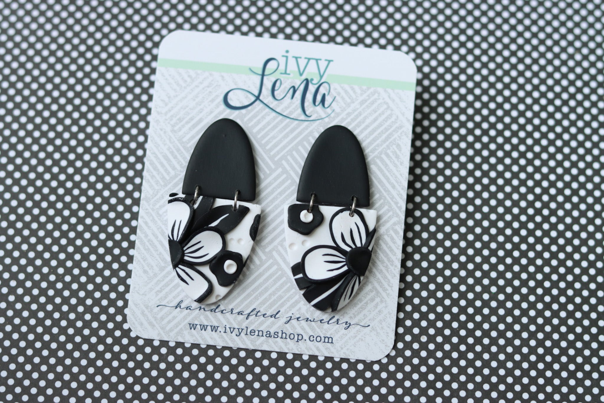 Handcrafted Polymer Clay Earrings- Black & White Floral – Ivy Lena