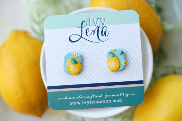 Handcrafted Polymer Clay Earrings- Lemon Floral Studs