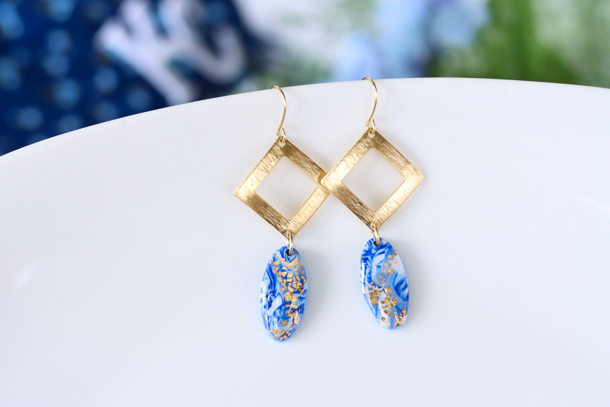 Handcrafted Polymer Clay Earrings- Blue Marble