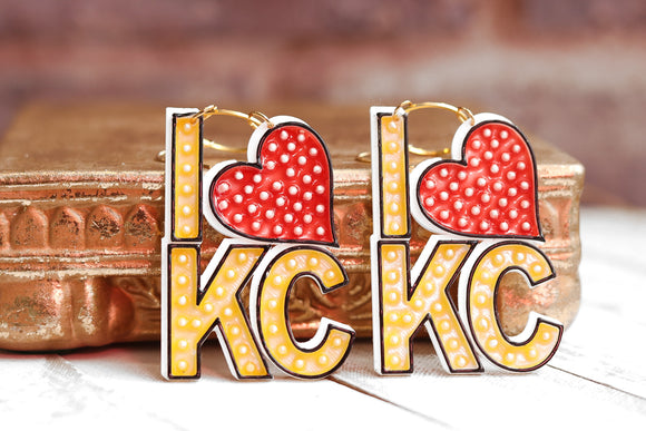 Handcrafted 3D Printed Earrings- I heart KC